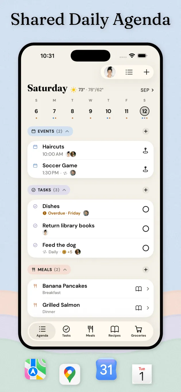 Nidly: Family Organizer — One day's events, tasks and meals in one place