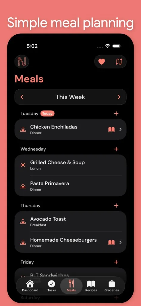 Nidly: Family Organizer — Weekly meal planner