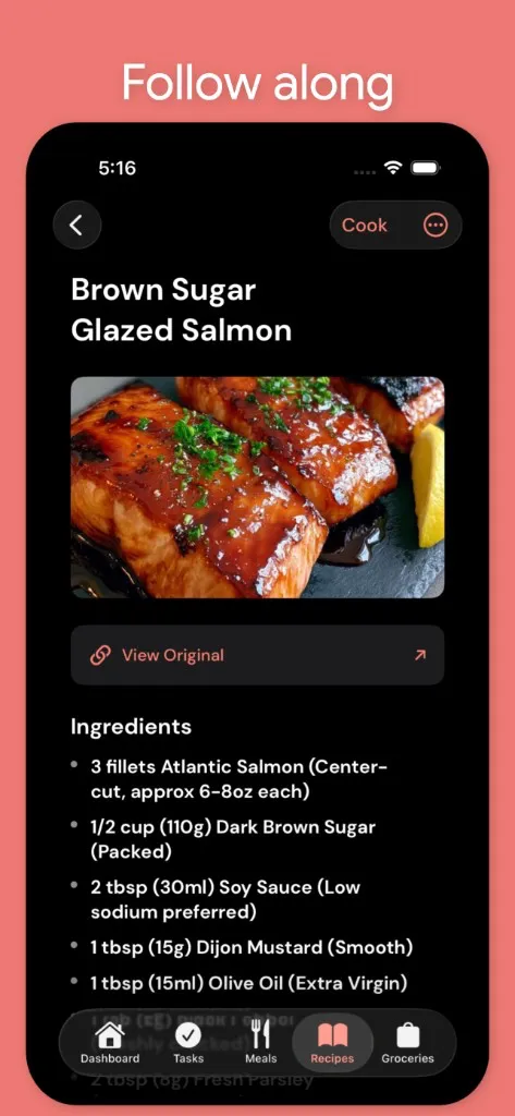 Nidly: Family Organizer — Recipe details with ingredients and steps