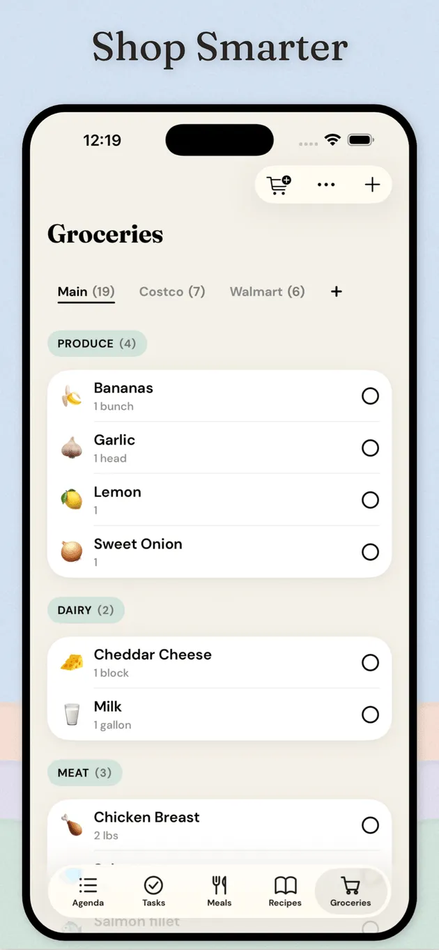 Nidly: Family Organizer — Smart grocery list grouped by aisle