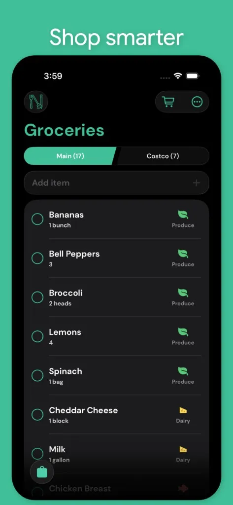 Nidly: Family Organizer — Smart grocery list grouped by aisle