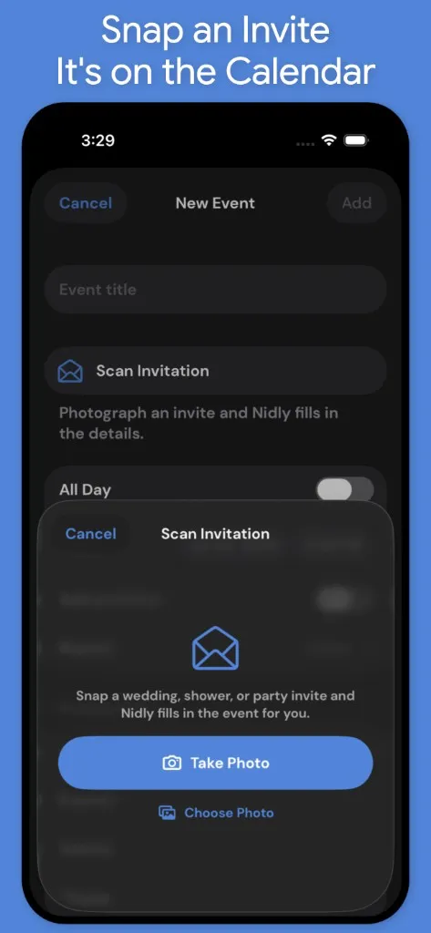 Nidly: Family Organizer — Scan an invitation to add it to the calendar