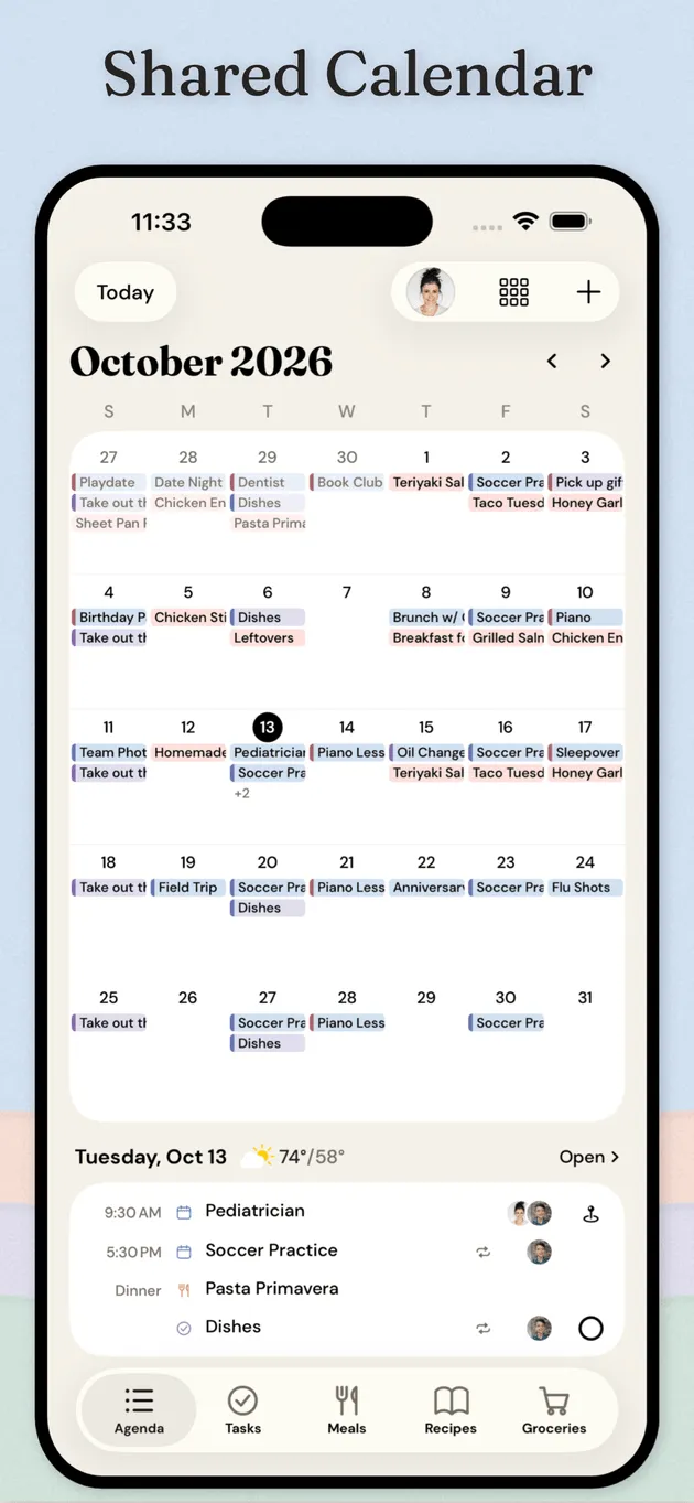 Nidly: Family Organizer — A month of the family calendar at a glance